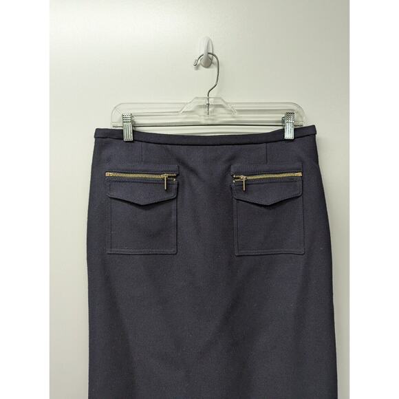 J Crew Skirt Women’s Patch-Pocket Pencil Skirt 100% Wool Navy Blue Size 8 - Picture 2 of 6